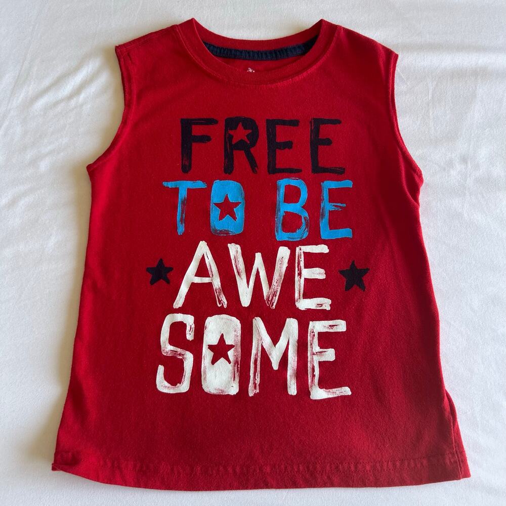 Way To Celebrate Boys Red Sleeveless Patriotic 4th of July Tank Shirt XS (4-5)